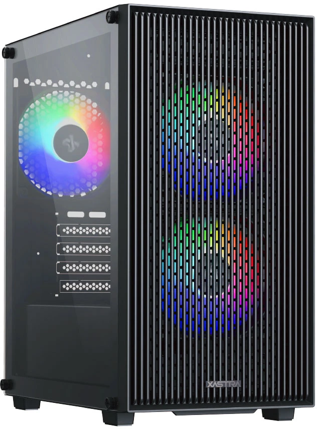 Корпус XASTRA A307M 3FRGB Black (A307M-3FC12F); mATX; Mini-Tower; без БП; сталь; 2x3.5" int.; 3 x 120 мм; 2xUSB 2.0/1xUSB 3.0/2xMic/Aud; чёрный