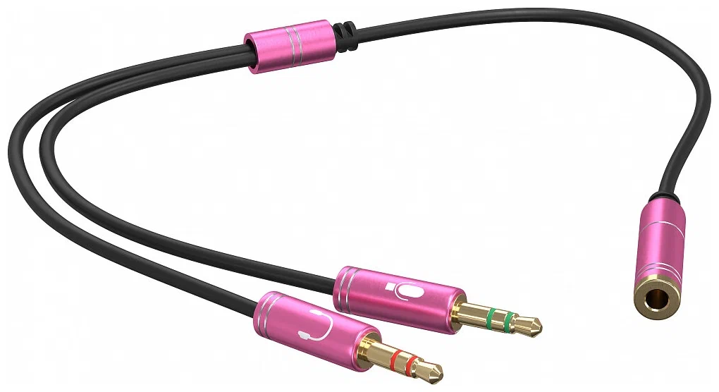 Разветвитель 3.5mm (M)  -> 2 x 3.5mm (F) (розовый); 0,3 м