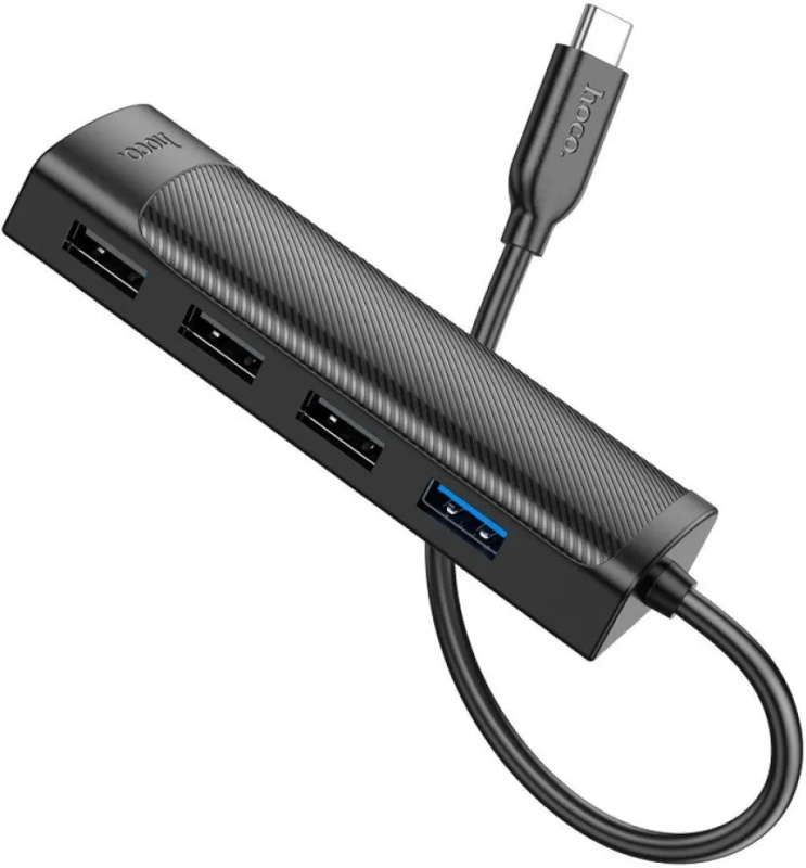 Концентратор USB внешний  HOCO HB41 Type-A Easy safety; USB Type A; 4xUSB 2.0; 0.2 м; чёрный
