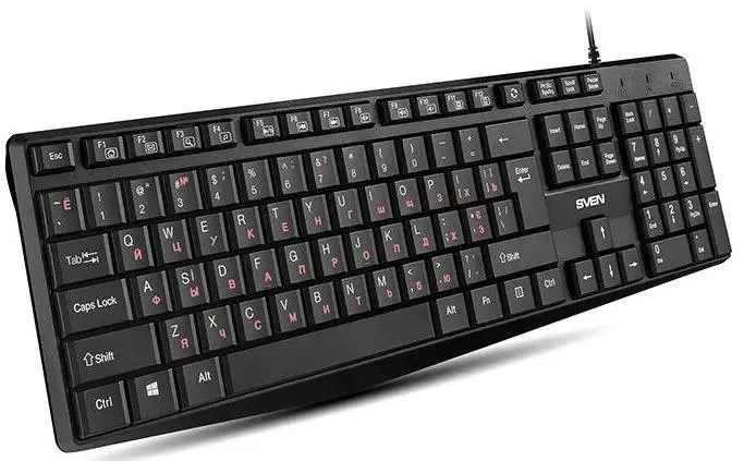 Клавиатура проводная Sven KB-S305 (SV-018801); USB; мембранная; 104 клавиши; 12 (+FN); ENG\RUS; чёрный