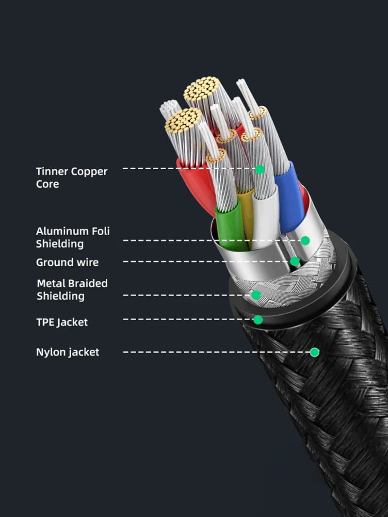 Кабель USB->Type-C CABLETIME CA40H (CT-AMCMG1-AG1), 3А, 45 Вт, 5 Гбит/с; нейлоновая оплётка, корпус разъёмов алюминиевый сплав, 1 м, черный