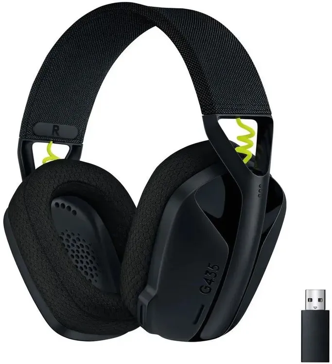 Гарнитура беспроводная Logitech G435 LIGHTSPEED Black & Neon Yellow (981-001050); игровая; Bluetooth/2.4 Ггц; оголовье; 20 - 20 000 Гц; 45 Ом; встроен