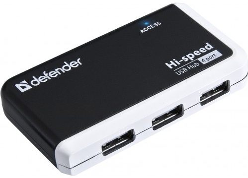 Концентратор USB внешний Defender Quadro Infix (83504***); USB 2.0; 4xUSB; 4-порта; чёрный
