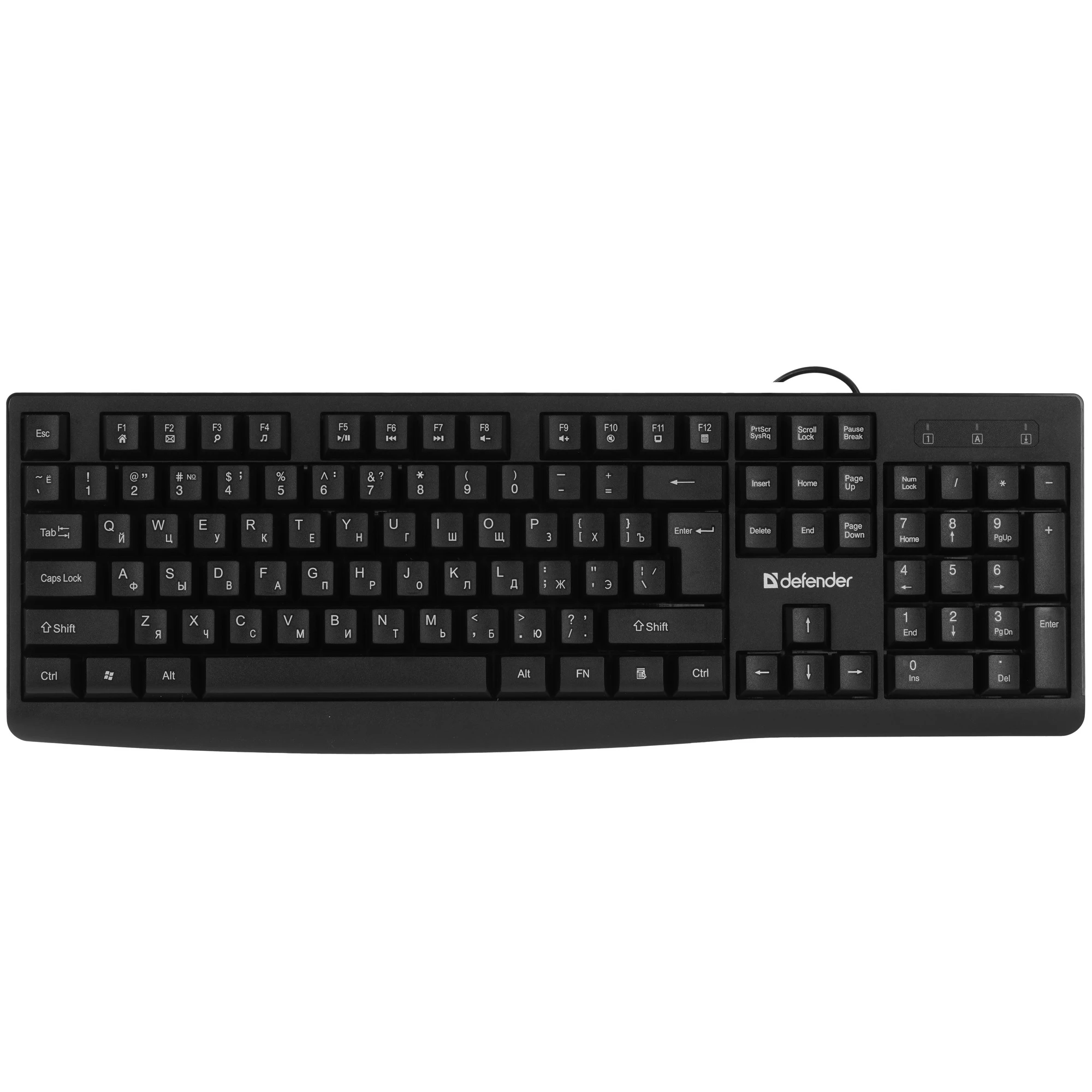 Клавиатура проводная Defender Navigator HB-138 (45138); USB; мембранная; 104 клавиши; 12 (+FN); ENG\RUS; чёрный