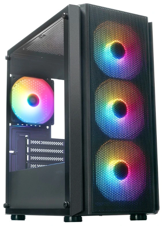 Корпус XASTRA A402M FRGB Black (A402M-4FC12F-BK); mATX; Mini-Tower; без БП; сталь; 2x3.5" int.; 4 x 120 мм; 1xUSB 2.0/1xUSB 3.0/Mic/Aud; чёрный