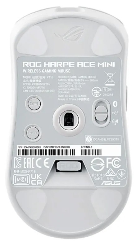 Мышь игровая Asus P716 ROG HARPE ACE mini White (90MP03Z0-BMUA10); Bluetooth/2.4 Ггц; USB; оптический; 42 000 dpi; 5 кнопок; колесо-кнопка; аккумулято