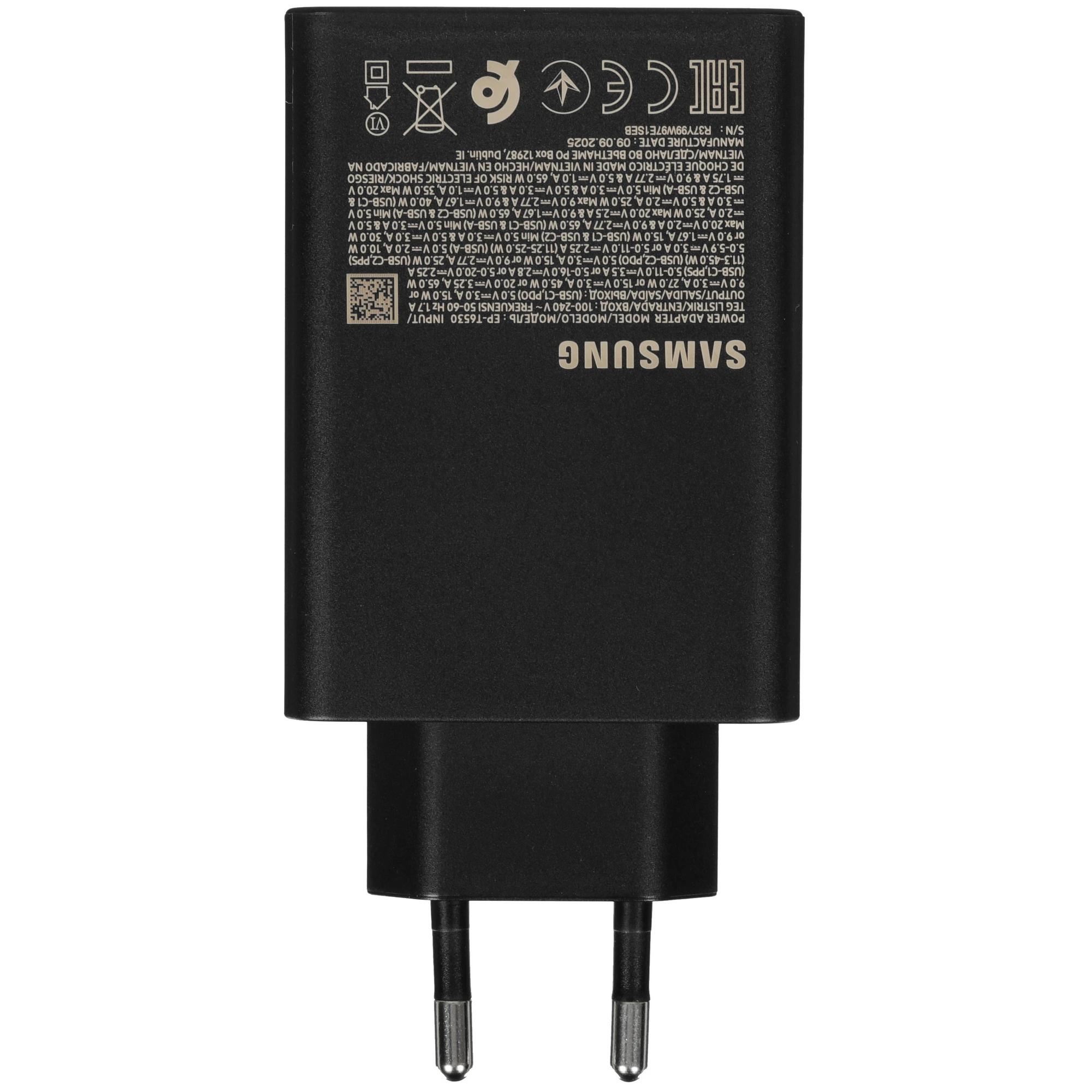 Зарядное устройство Samsung EP-T6530 Black (EP-T6530XBEG), 65 Вт, 3А, 1xUSB, 2xType-C, Кабель в комплекте Type-C, черный