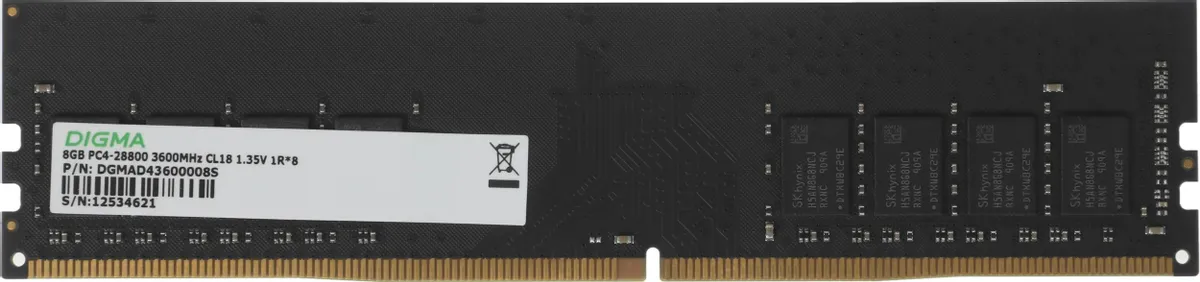 Модуль памяти DDR4 8 ГБ Digma (DGMAD43600008S); 28800 MБ/с; 3600 МГц; OEM