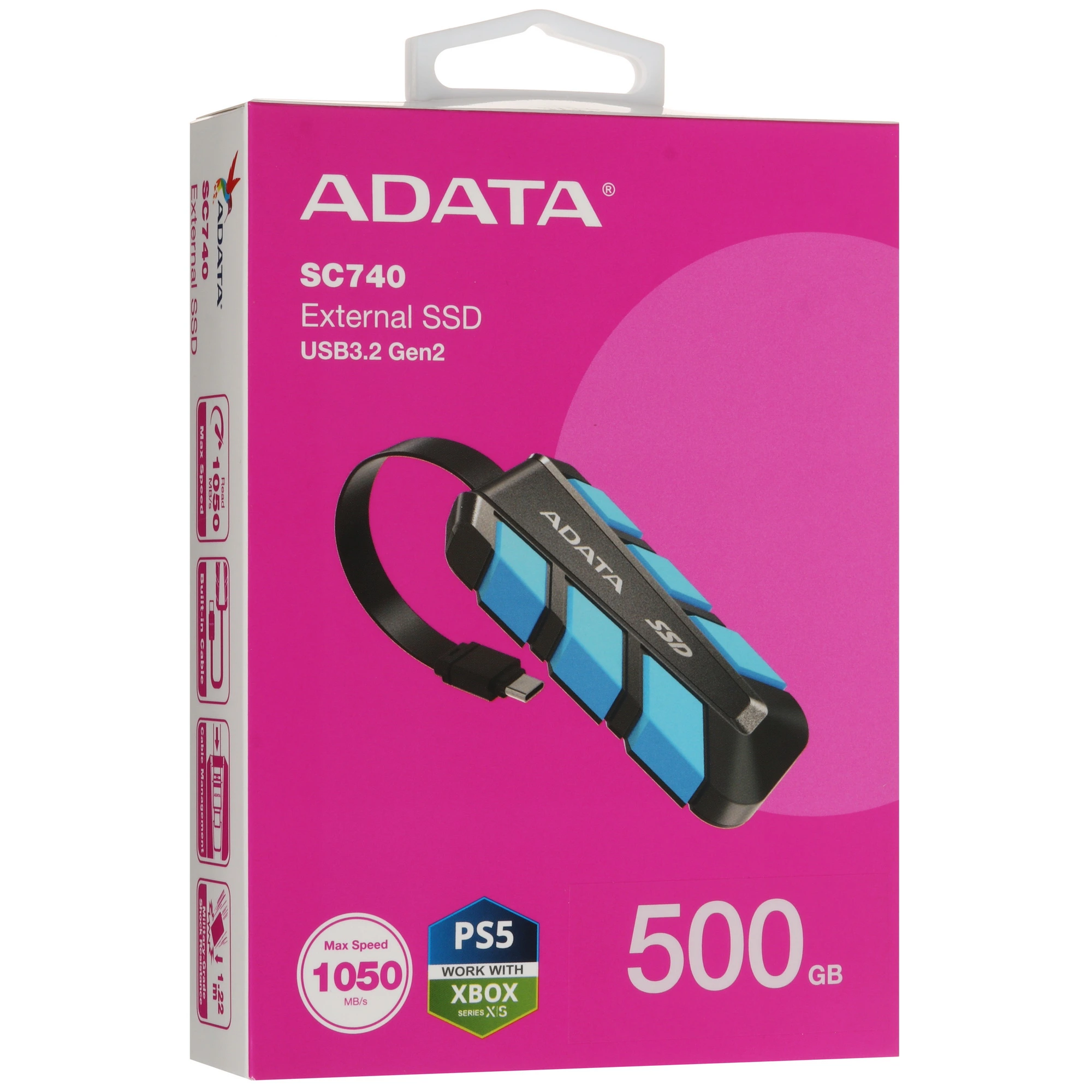 Внешний SSD 500 ГБ ADATA SC740 (SC740-500G-CBU); USB 3.2 Gen 2 Type-C; синий