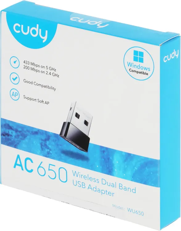Сетевая карта WiFi Cudy WU650 (AC650); 633 Мбит/с; USB