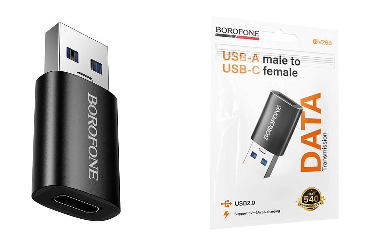 Адаптер AM/Type-C (F) Borofone BV26B ; USB Тип A; Type C (F); OTG; чёрный