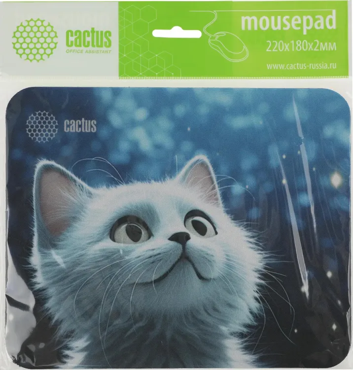 Коврик для мыши Cactus White Cat (CS-MPC-P06XS); ткань + резиновая основа; 220 х 180 х 2 мм; игровая поверхность; рисунок