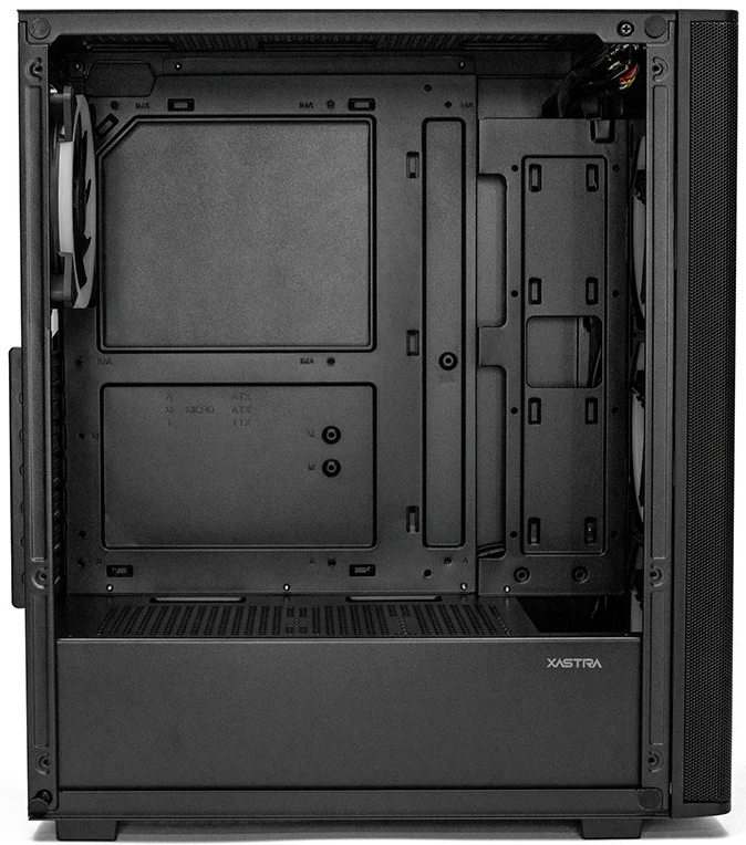 Корпус XASTRA A300M 4FRGB Black (A300M-4FG12A-C6); mATX; Mini-Tower; без БП; сталь; 2x3.5" int.; 4 x 120 мм; 2xUSB 2.0/1xUSB 3.0/2xMic/Aud; чёрный