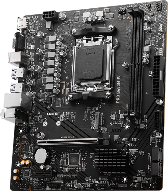 Материнская плата MSI B650M-B (PRO B650M-B***); Socket AM5; mATX; AMD B650; 2хDDR5(6800); 1xPCI-E x16; ; 1 x PCI-E x1; D-Sub; HDMI; 4(SATA 6Gb/s); Rea