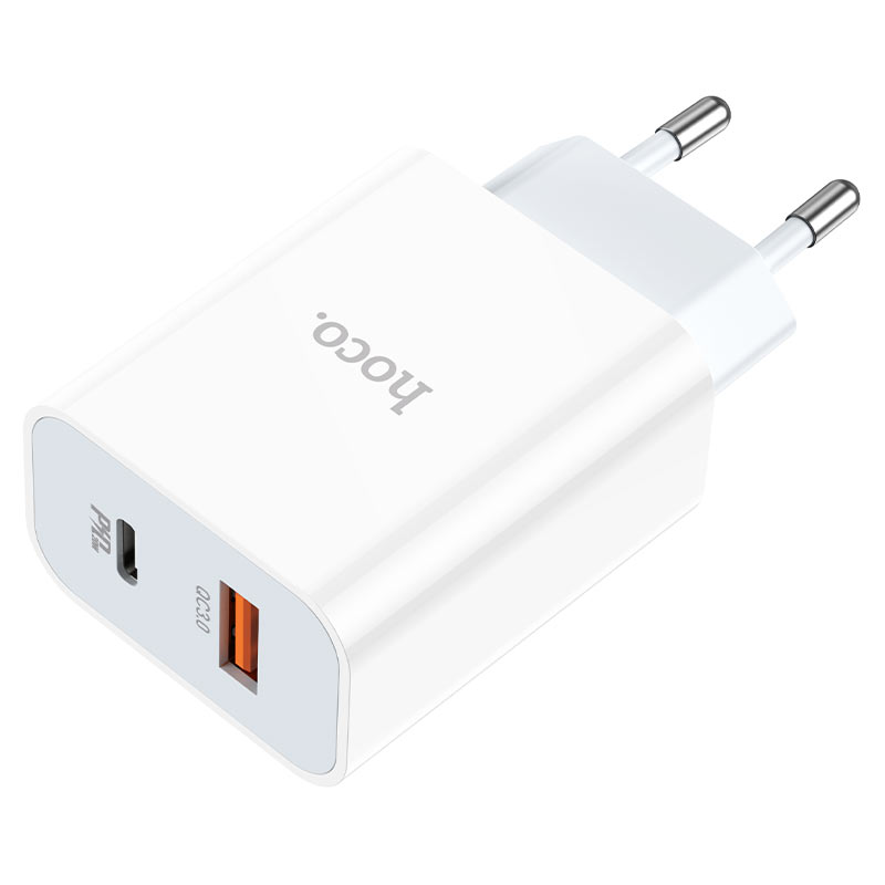 Зарядное устройство Hoco C97A White; 2 USB порта (Type-A+Type-C) 3A; 18 Вт; QC3.0, PD20W; белый
