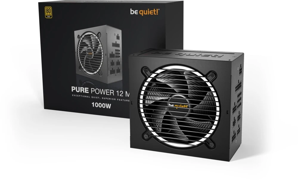 Блок питания 1000 Вт Be quiet! Pure power 12 M Gold 12VHPWR (BN727); 1x24 pin; 2x8(4+4) pin; 6xSATA; 2xIDE; 4x(6+2) pin PCI-E; APFC; отстегивающиеся к