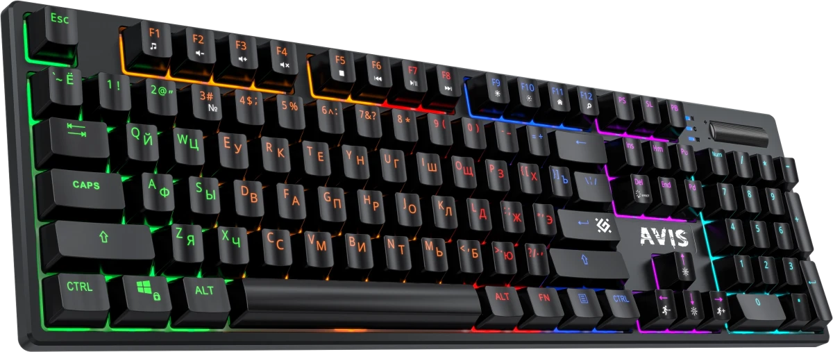 Клавиатура игровая Defender Avis GK-312 (45312); USB; механическая; 104 клавиш; 12 (+FN) + регулятор громкости; подсветка LED; отсоединяемый кабель; ч