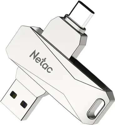 Накопитель USB-флэш 64 ГБ Netac U782C (NT03U782C-064G-32PN); USB 3.2; ротатор; металлический корпус; OTG Type-C; серебристый