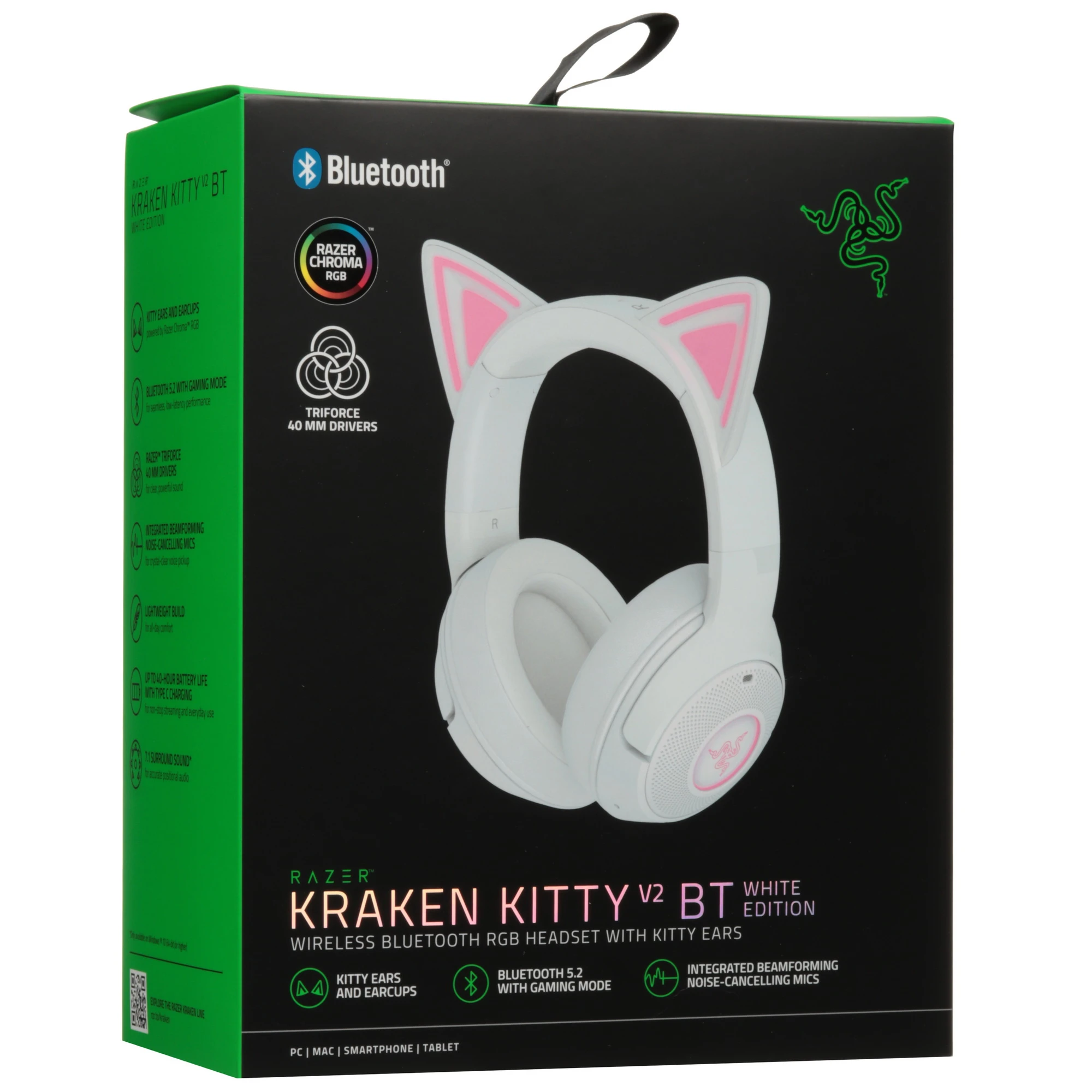 Гарнитура беспроводная Razer Kraken Kitty V2 BT White (RZ04-04860600-R3M1); накладные; BT; 20 Гц- 20 кГц; 32 Ом; виртуальный звук 7,1; встроенный микр