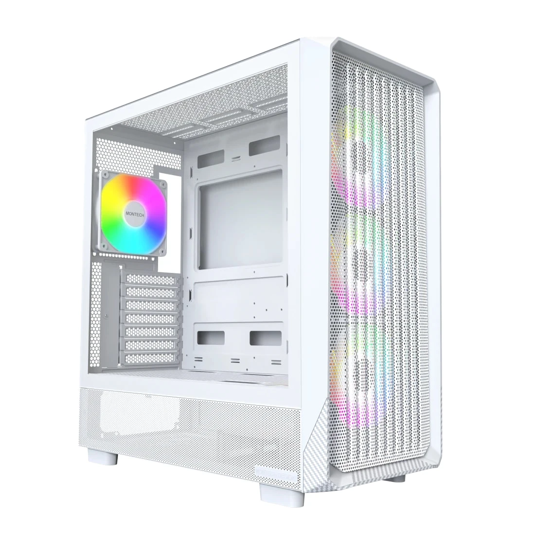 Корпус MONTECH X5 White; E-ATX; Midi-Tower; без БП; сталь; 2x3.5" int.; 3х140 мм; 1x120 мм; 1xUSB 2.0/1xUSB 3.0/1xType C; Mic/Audio; белый
