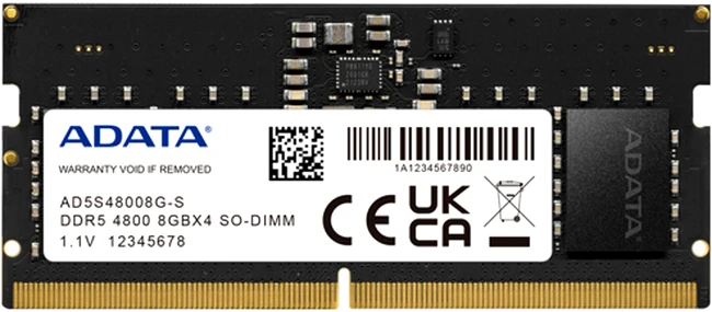 Модуль памяти SODIMM DDR5 8 ГБ AData (AD5S48008G-S); 20800 MБ/с; 4800 МГц; RET