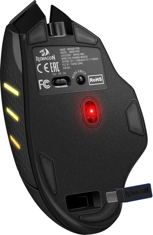 Мышь беспроводная Redragon MIRAGE PRO (71432***); 2.4 Ггц; USB; оптический; 8000 dpi; 8 кнопок; колесо прокрутки с подсветкой; Li-pol аккумулятор, 700