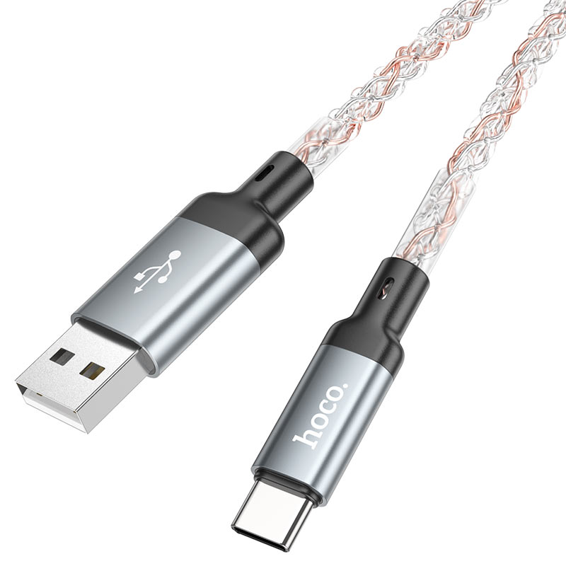 Кабель Type-C/Type-C Hoco U112 Shine; подсветка RGB; 60Вт; 3A; 1,0 м; разноцветный