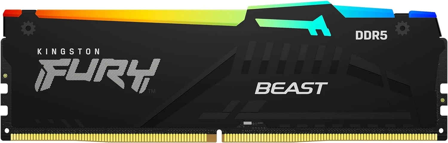 Модуль памяти DDR5 16 ГБ Kingston Fury Beast Black RGB (KF560C30BBA-16); 6000 МГц; радиаторы; RET