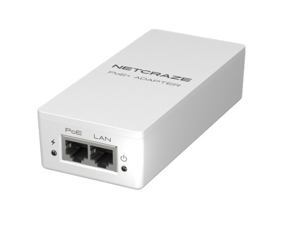 Инжектор PoE Netcraze PoE+ Adapter (NPA-150); 2×1 Гбит/с: 1×RJ-45, 1×RJ-45 + PoE-out; 30Вт 802.3af/at