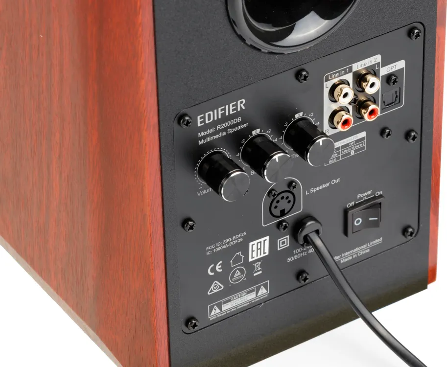 Акустическая система 2.0 Edifier R2000DB (Brown); 120 Вт; 50 - 20 000 Гц; MDF; BT; беспроводной пульт ДУ; S/PDIF (optical); регулятор на задней панели