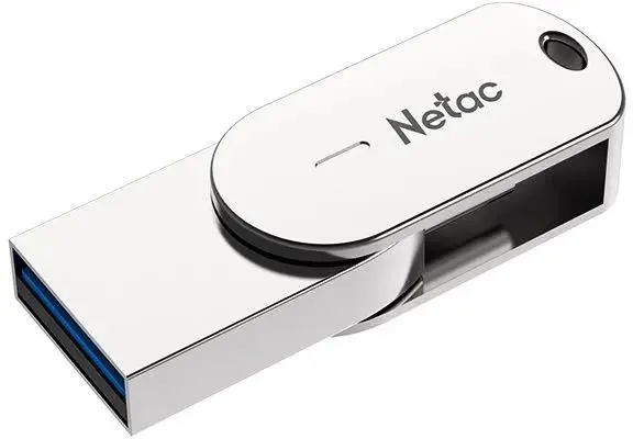 Накопитель USB-флэш 32 ГБ Netac U785C (NT03U785C-032G-30PN***); USB 3.X; ротатор; металлический корпус; OTG Type-C; серебристый