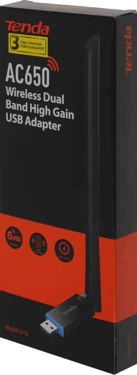 Сетевая карта WiFi TENDA AC650 (U10***); 633 Мбит/с; 1 x 5 dBi; USB