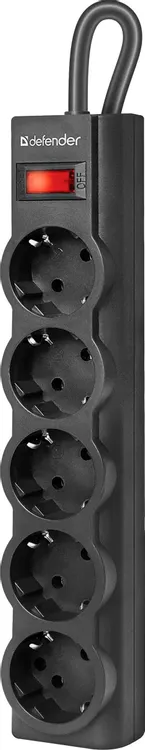 Сетевой фильтр Defender ES largo 1.8 Black (99506); 1,8 м; 5 евро-розеток; для ИБП; 220В; 10 А; 2200 Вт; 125 Дж; чёрный