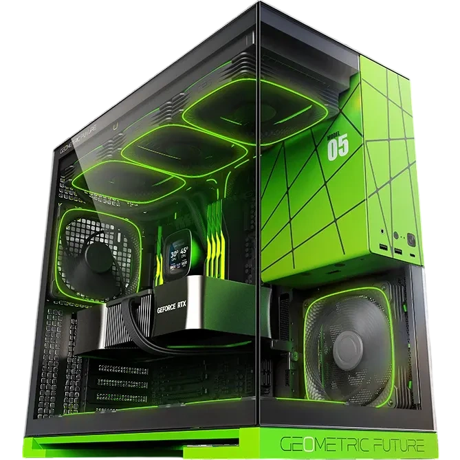 Корпус Geometric Future Model 5 ARGB NV Style Limited Edition (1AM5WKNV01100); E-ATX; Middl-Tower; без БП; 5x140 мм; 2xUSB 3.X, 1xUSB 3.X Type-C,1x ja