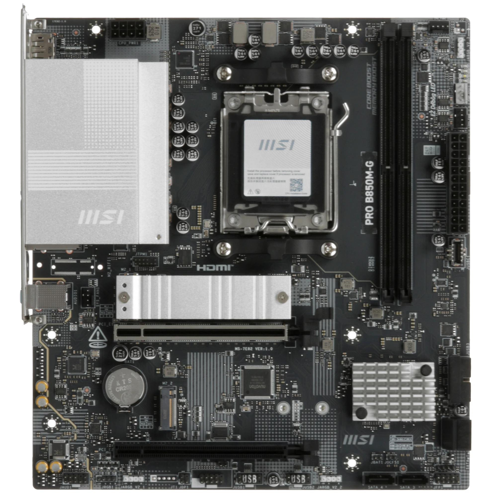 Материнская плата MSI B850M-G (PRO B850M-G); Socket AM5; mATX; AMD B850; 2хDDR5(8200); 2xPCI-E x16; 1xHDMI; 1xDP; 4xSATA 6Gb/s; 7.1 Audio; 5Gb Lan