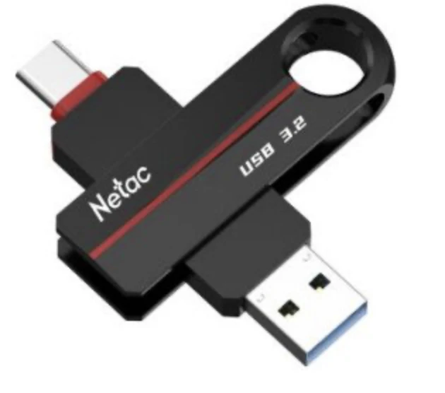 Накопитель USB-флэш 32 ГБ Netac US18 (NT03US18C-032G-32BK); USB 3.2; ротатор; металлический корпус; OTG Type-C