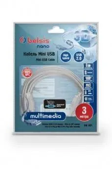 Кабель USB 2.0 AM/Mini5P Belsis (BW1421); USB 2.0 Тип A; USB 2.0 Тип B Mini; 3,0 м; серый