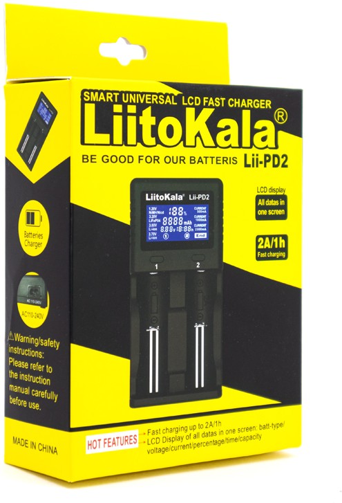 Зарядное устройство LiitoKala Lii-PD2; универсальное; 2 шт; USB Type-C; Li-Ion, Ni-Cd, Ni-MH; автоопределение