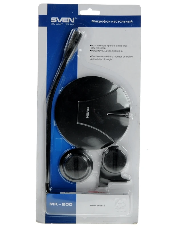 Микрофон Sven MK-200 (SV-0430200***); динамический; 50 - 16000 Гц; 1,8 м; чёрный