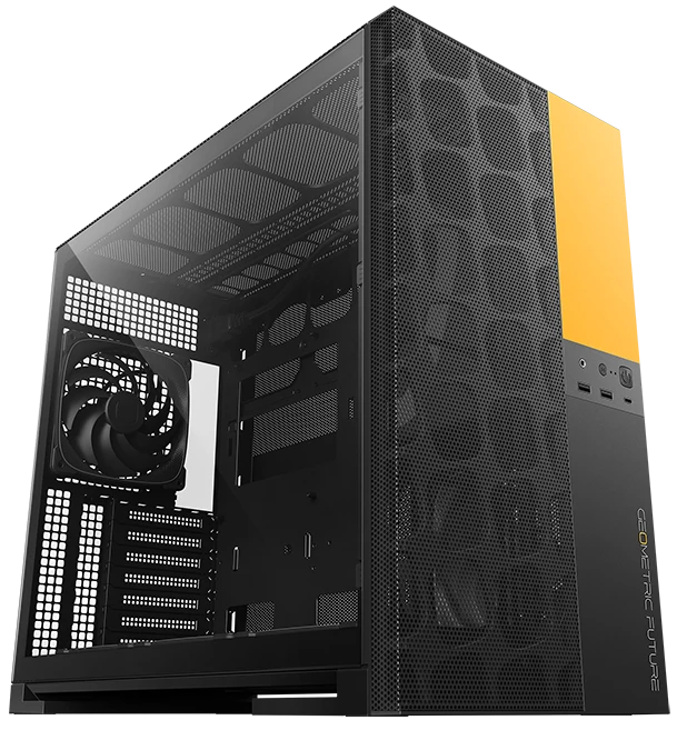 Корпус Geometric Future Model 5 ARGB Vent Bk/Y (1AM5VTBY01100); E-ATX; Middl-Tower; без БП; 5x140 мм; 2xUSB 3.X, 1xUSB 3.X Type-C,1x jack 3.5 mm Mic/A