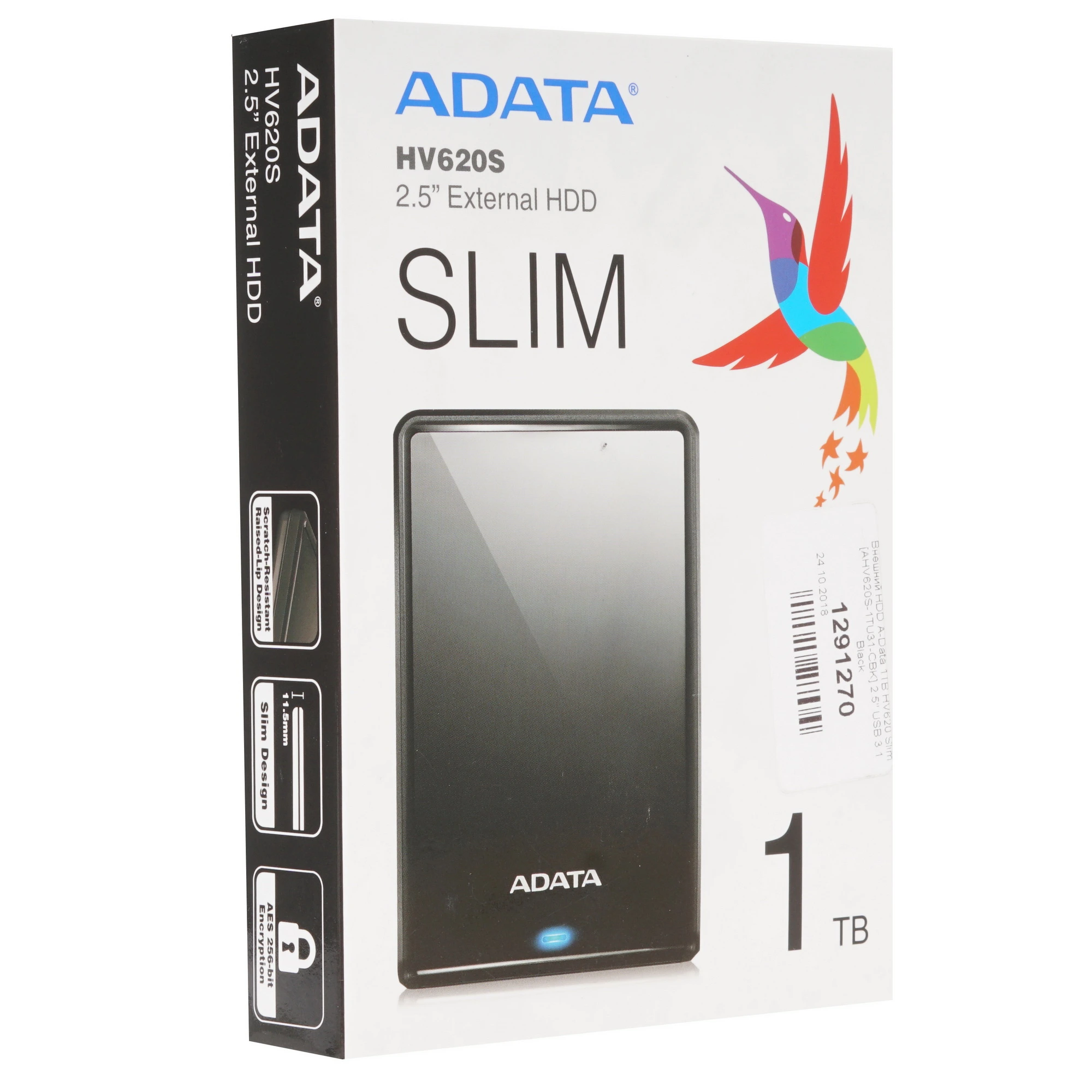 Внешний жесткий диск 1 ТБ A-Data HV620 Slim (AHV620S-1TU31-CBK***); 2,5"; USB 3.1; чёрный