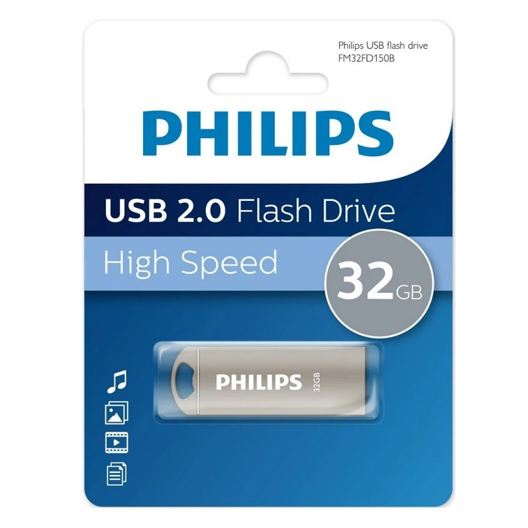 Накопитель USB-флэш 32 ГБ Philips Iron (FM32FD150B/97); USB 2.0; моноблок; металлический корпус; серебристый