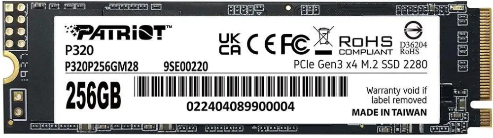 Накопитель SSD 256 ГБ Patriot P320 256 ГБ (P320P256GM28***); M.2 (2280); 2200Мб/с -  1200Mб/с; 3D TLC; PCI-E Gen3 x4