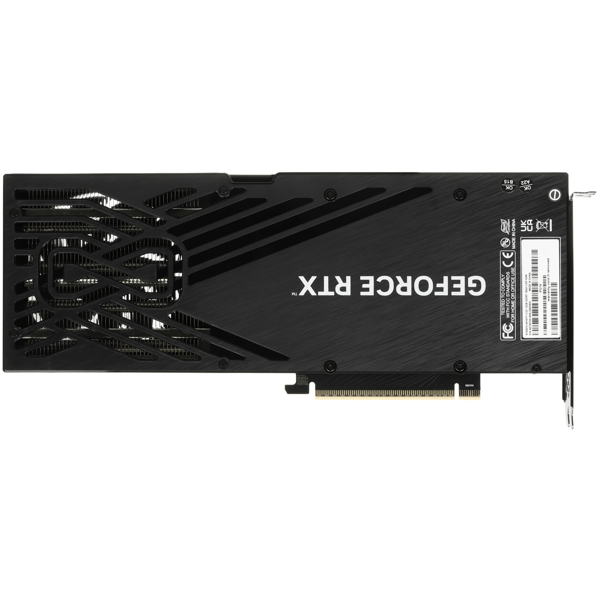 Видеокарта Nvidia GeForce RTX 5070 12 ГБ GDDR7 Palit Infinity 3 OC (NE75070S19K9-GB2050S); 2325-2542 MГц; 28 ГГц; 192 бит;  1xHDMI; 3xDP; 2-slot