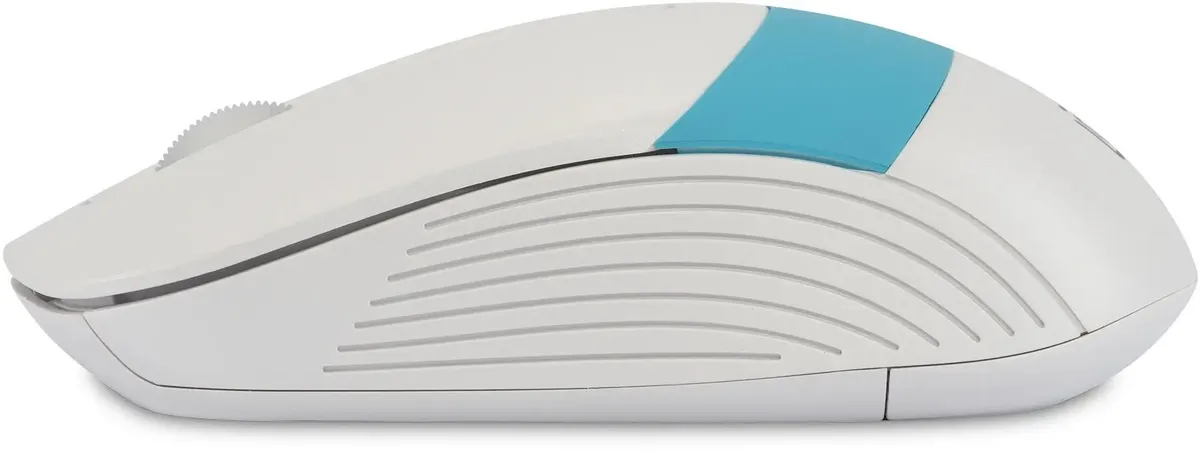 Мышь беспроводная Oklick 310MW White (1869094); 2.4 ГГц; USB; оптический; 1200-3200 dpi; 4 кнопок; колесо прокрутки; 1хАА; белый+синий