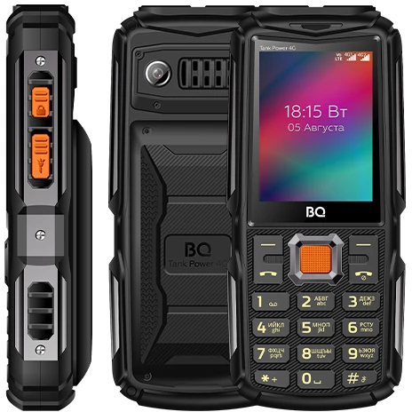 Мобильный телефон BQ Tank Power 4G (BQ 2410L) черный оружейный; 2.4"; TFT; 240x320; 0.3 Мп; 48 Мб/256 Мб; 4 000 мА/ч