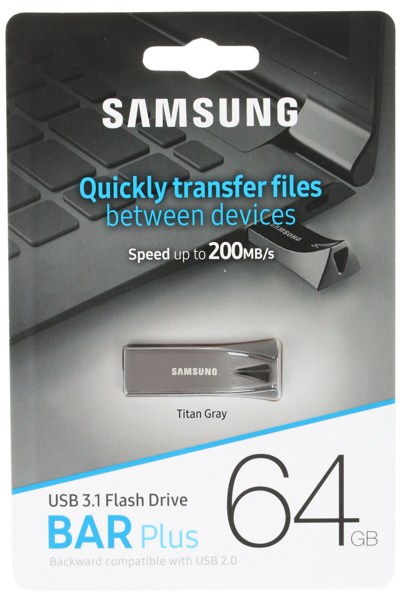 Накопитель USB-флэш 64 ГБ Samsung BAR Plus (MUF-64BE4/APC***); USB 3.1; моноблок; металлический