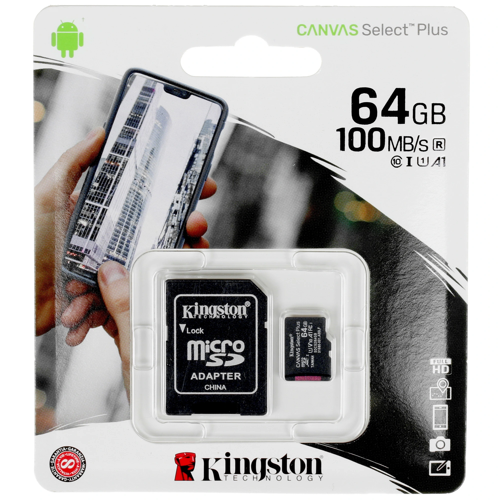 Карта памяти 64 ГБ Kingston SDCS2/64GB***; micro SDXC UHS-I U1; Class 10; адаптер SD