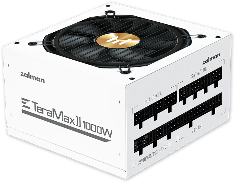 Блок питания 1000 Вт Zalman TeraMax II 1000W White 12VHPWR (ZM1000-TMX2 WH); 1x24 pin; 2x8(4+4) pin; 12xSATA; 3xIDE; 4x6+2-pin PCI-E; Active PFC;