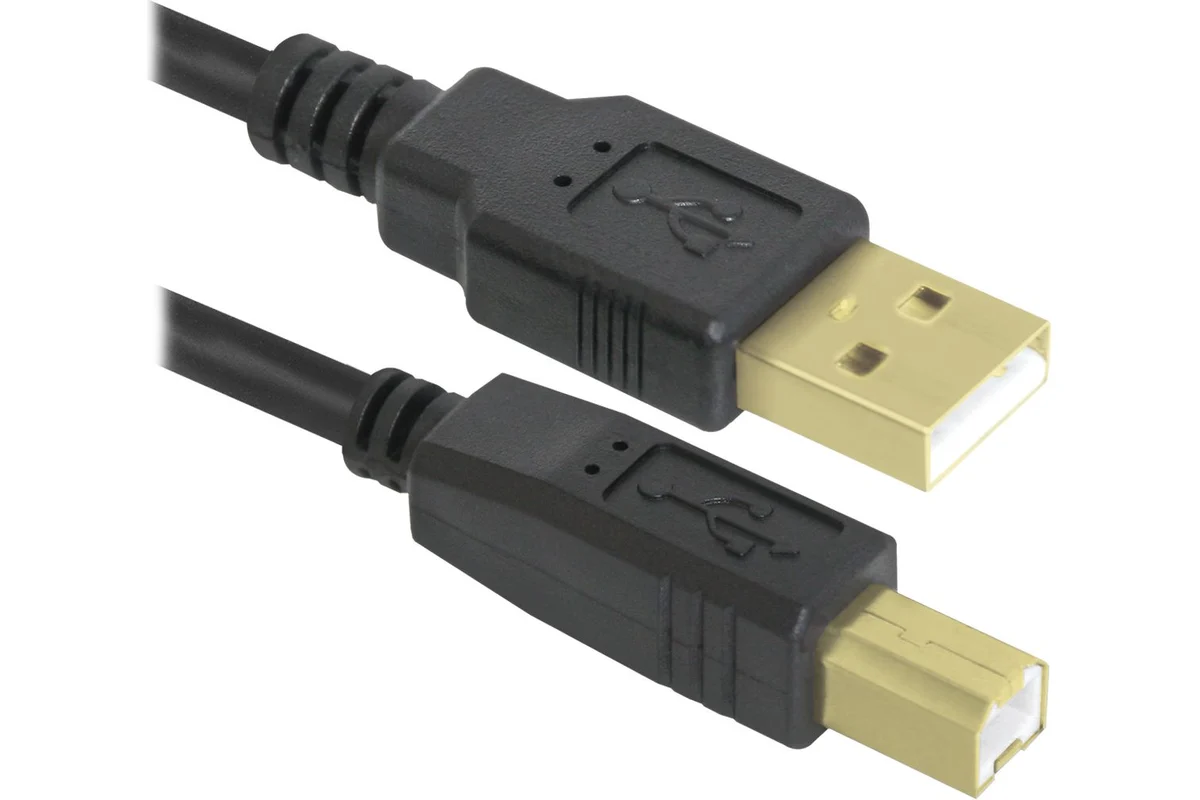 Кабель USB 2.0 AM/BM Defender USB04-06PRO (87430); два феритовых фильтра; позолоченные коннекторы; 1,8 м; черный